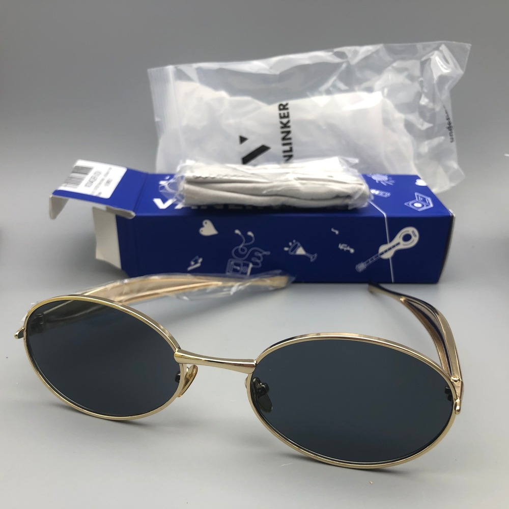 Vanlinker Gold Oval Sunglasses Retro Metal Frame Dark Tint Lens 90s Style NEW